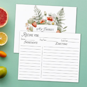 Red Green Strawberry Flower Leaves Recipe Card