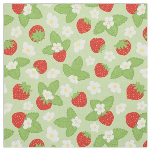 Red Green Strawberry Pattern Fabric