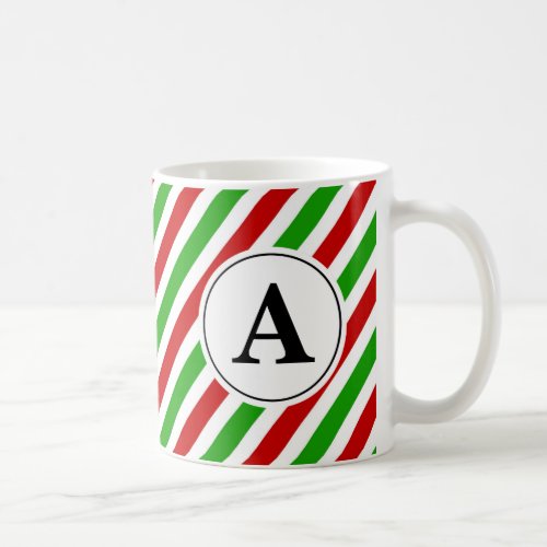 Red Green Stripe Christmas Monogram Coffee Mug