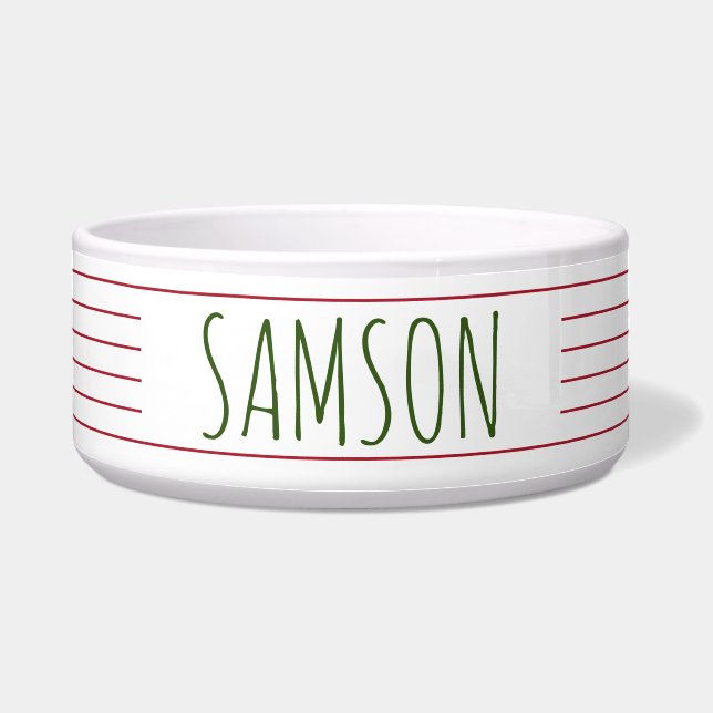 Red Green Stripe Modern Farmhouse Christmas  Bowl (Front)