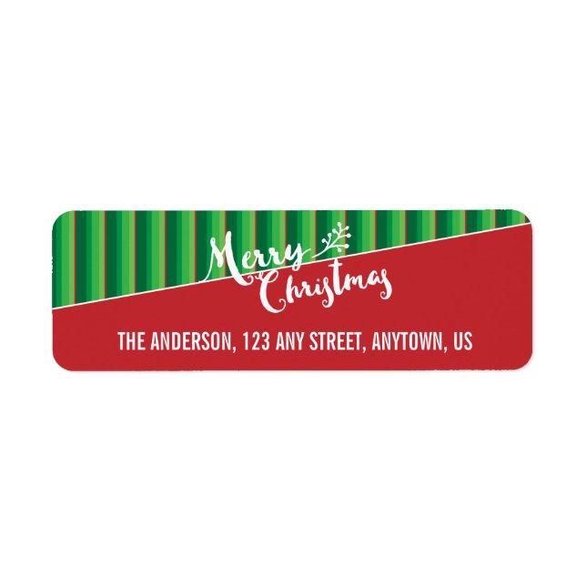 Red & Green Striped Background, Merry Christmas Label (Front)