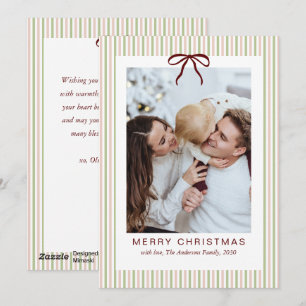 Red & Green Striped Christmas Photo  Holiday Card
