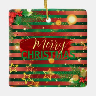 Red Green Striped Festive Merry Christmas Photo