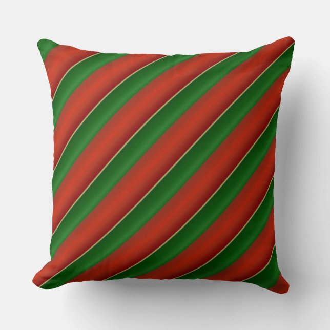 Red & Green Striped Holiday Throw Pillow (Front)