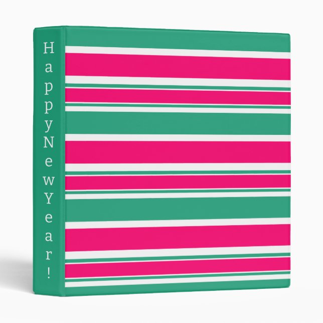 Red -green striped horizontal pattern 3 ring binder (Front/Spine)
