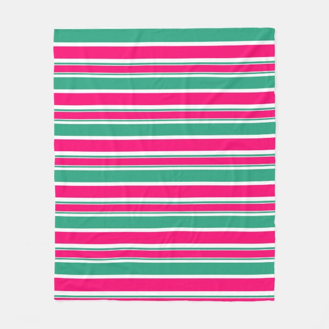 Red -green striped horizontal pattern fleece blanket (Front)