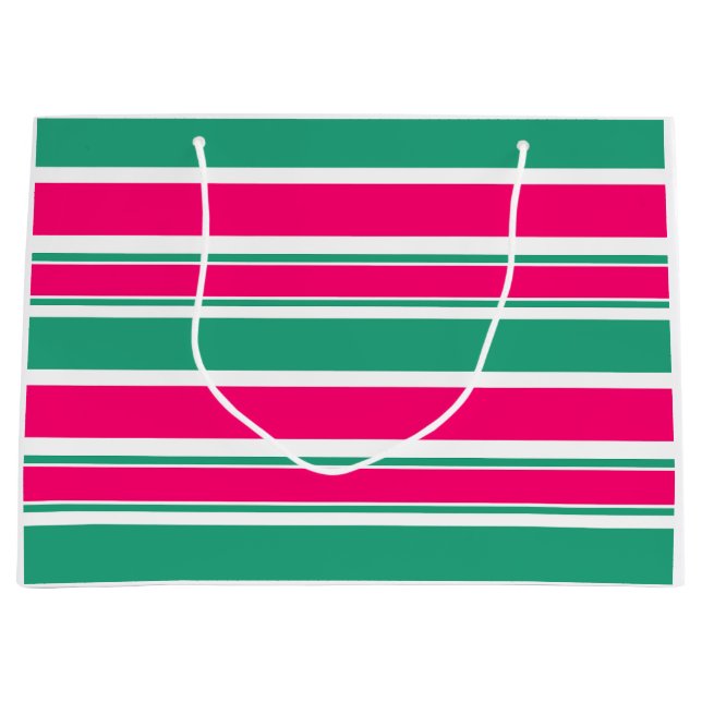 Red -green striped horizontal pattern large gift bag (Front)