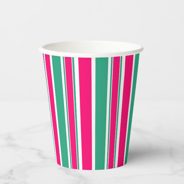 Red -green striped horizontal pattern paper cups (Front)