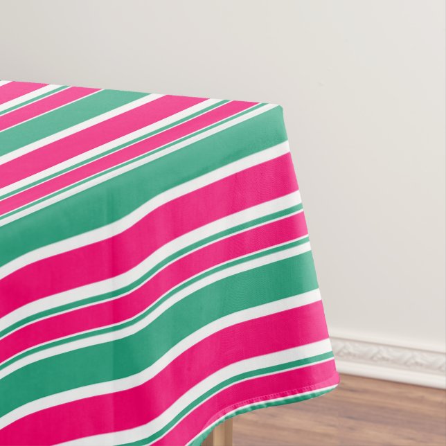Red -green striped horizontal pattern tablecloth (In Situ)
