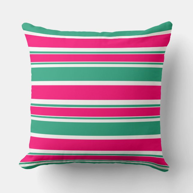 Red -green striped horizontal pattern throw pillow (Front)