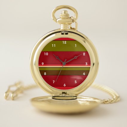 Red Green Stripes Abstract Pattern Pocket Watch