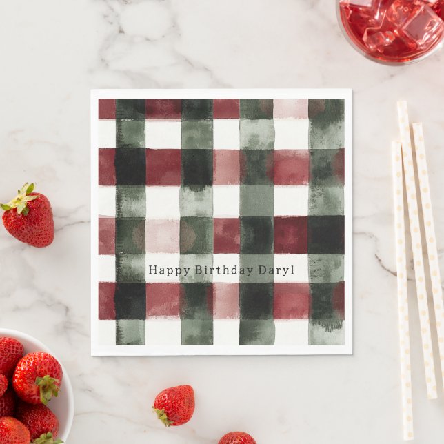 Red Green Stripes Birthday Napkins (Insitu)