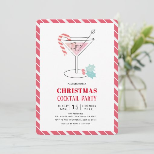 Red & Green Stripes Christmas Cocktail Party Invitation | Zazzle