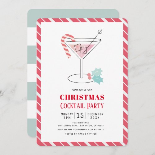 Red  Green Stripes Christmas Cocktail Party Invitation