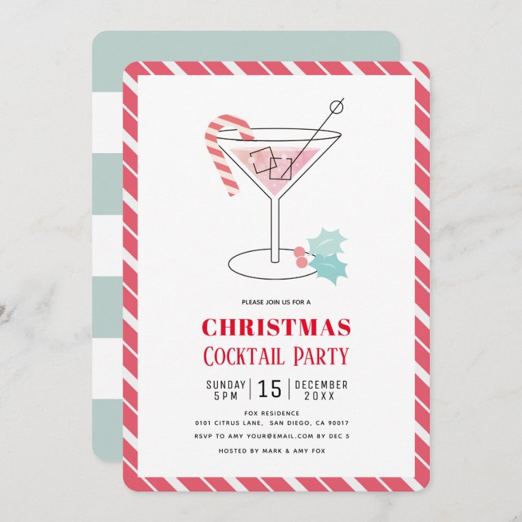 Red & Green Stripes Christmas Cocktail Party Invitation | Zazzle