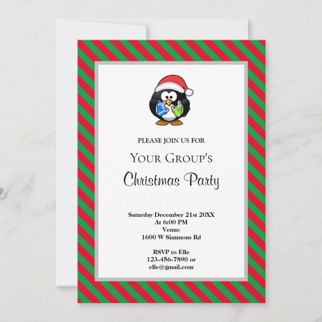 Red/Green Stripes Funny Christmas Party Invitation (Front)