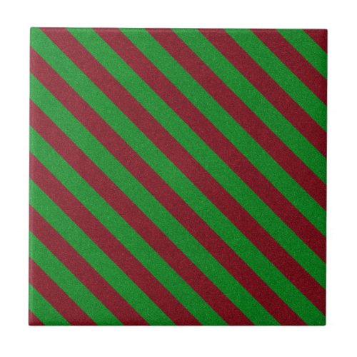 Red  Green Stripes Glitter Ceramic Tile