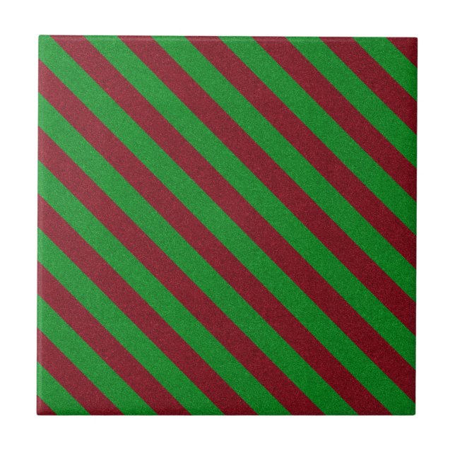 Red & Green Stripes Glitter Ceramic Tile (Front)