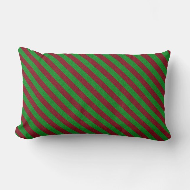 Red & Green Stripes Glitter Lumbar Pillow (Front)