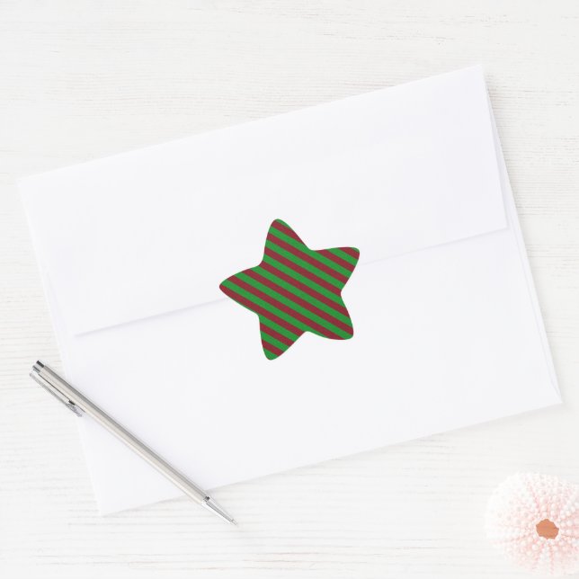 Red & Green Stripes Glitter Star Sticker (Envelope)