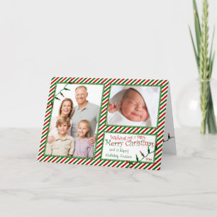 Red Green Stripes, Lights Christmas Photo Card