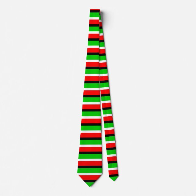 Red Green Stripes Pattern Design Neck Tie (Front)