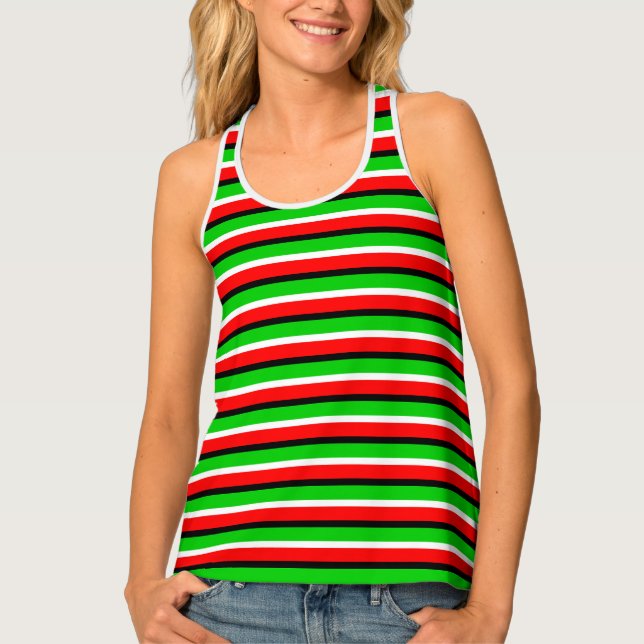 Red Green Stripes Pattern Design Tank Top (Front)