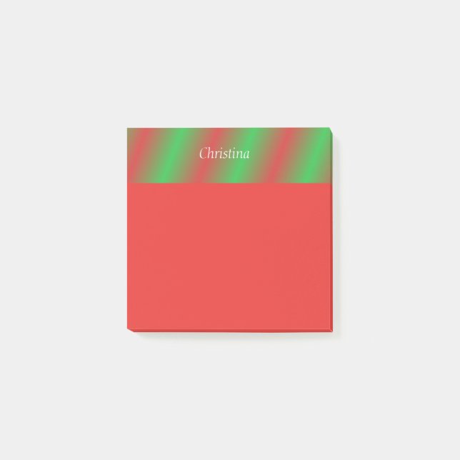 Red Green Stripes Personalized 3x3 Post it notes (Front)