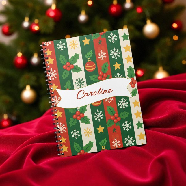 Red Green Stripes Pine and Berry Holiday Notebook (Creator Uploaded)