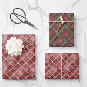 Red Green Stripes Plaid Christmas Wrapping Paper Sheets
