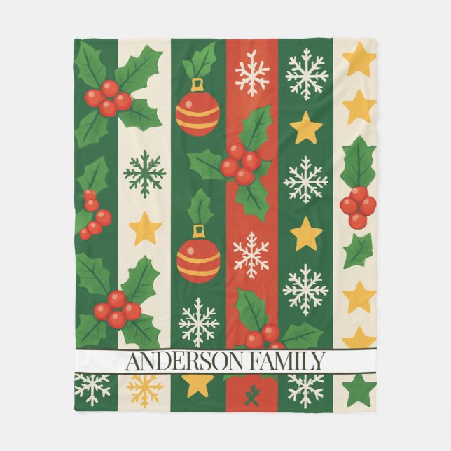 Red Green Stripes Watercolor Holiday Fleece Blanket (Front)