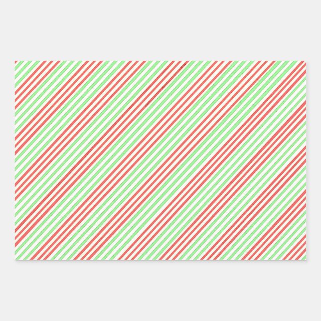 Red Green Stripes Wrapping Paper, Set of 3 Sheets (Front 3)
