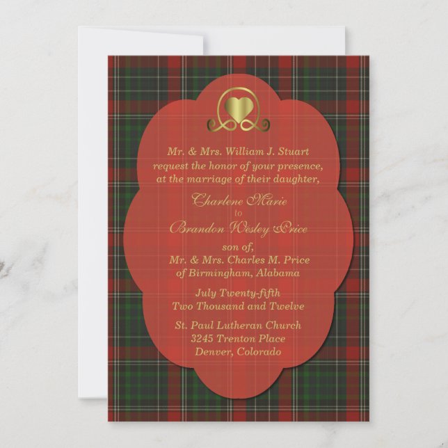 Red & Green Stuart Tartan Plaid Custom Wedding Invitation (Front)