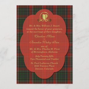 Red & Green Stuart Tartan Plaid Custom Wedding Invitation