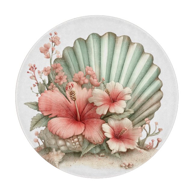 RED & GREEN SUMMER HIBISCUS FLOWERS CUTTING BOARD (Front)