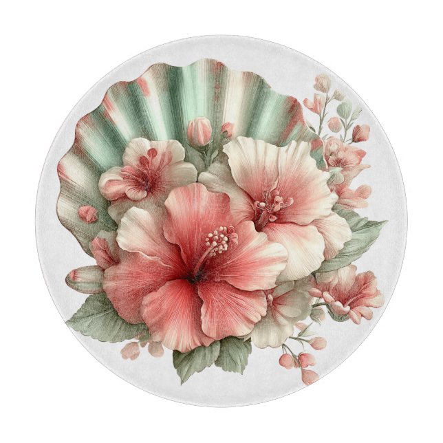 RED & GREEN SUMMER HIBISCUS FLOWERS CUTTING BOARD (Front)