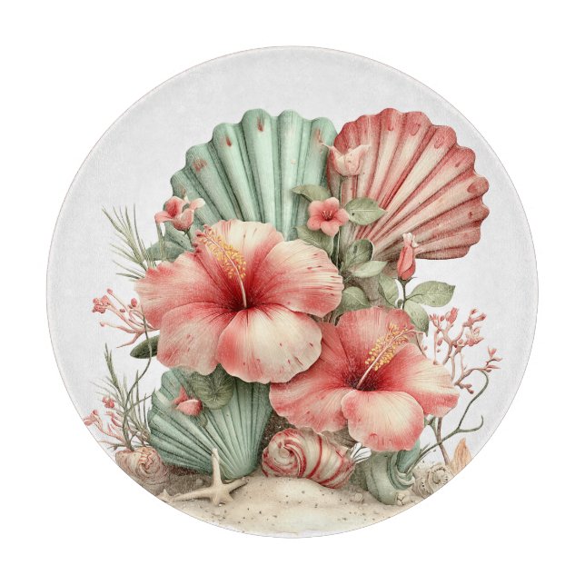 RED & GREEN SUMMER HIBISCUS FLOWERS CUTTING BOARD (Front)