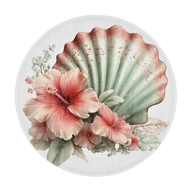 RED & GREEN SUMMER HIBISCUS FLOWERS CUTTING BOARD (Front)
