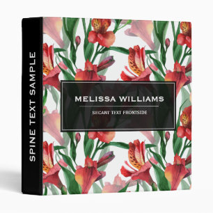 Red & Green Summer Lily Illustration Pattern 3 Ring Binder