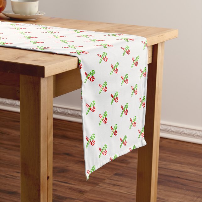 Red-Green sweet XmaS Cool Candy Cane Pattern Medium Table Runner (In Situ)