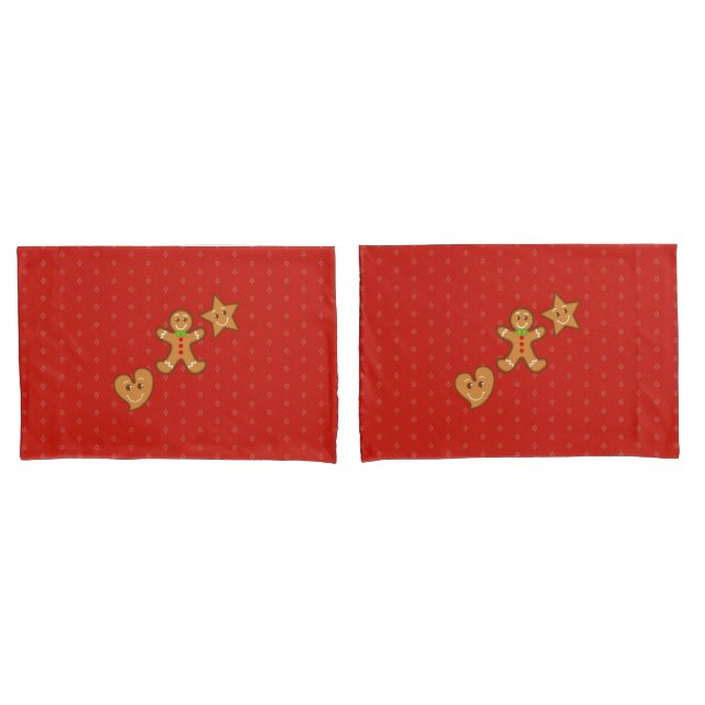 Red-Green sweet XmaS Gingerbread Pals-Candy Cane Pillow Case (Front-Set)