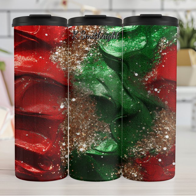 Red Green Swirl Christmas Glitter Thermal Tumbler (Creator Uploaded)