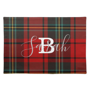 Red & Green Tartan– Custom Monogram and Name Cloth Placemat