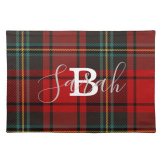 Red & Green Tartan– Custom Monogram and Name Cloth Placemat