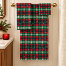 Red Green Tartan Plaid Christmas Snowflakes