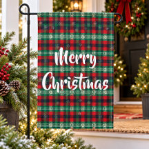 Red Green Tartan Plaid Christmas Snowflakes