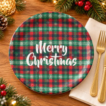 Red Green Tartan Plaid Christmas Snowflakes