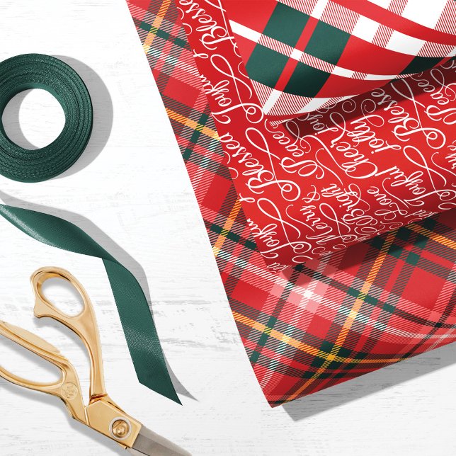 Red & Green Tartan Plaid Christmas Typography Wrapping Paper Sheets (Creator Uploaded)