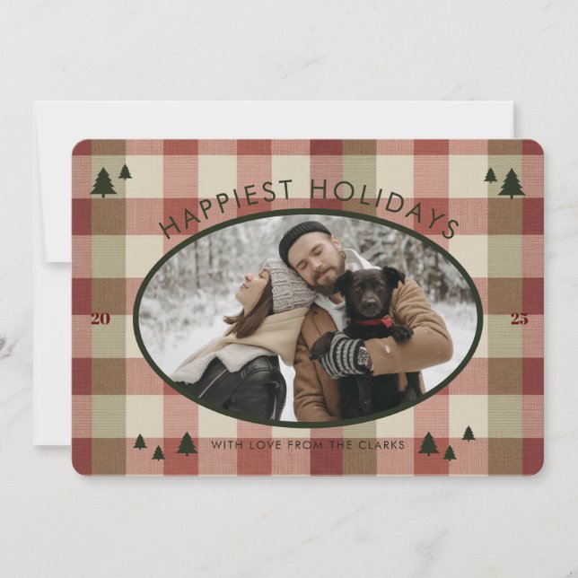 Red Green Tartan Plaid Cozy Blanket Holiday Card (Front)