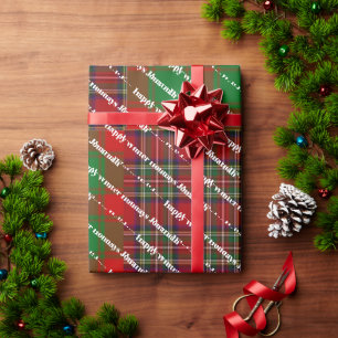 Red Green Tartan Plaid Happy Winter Holiday Wrapping Paper